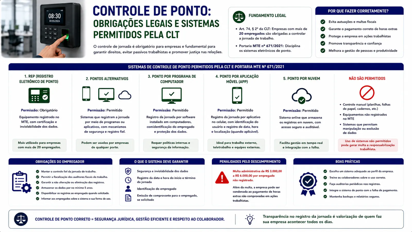 Controle de ponto: obrigações legais e sistemas permitidos pela CLT